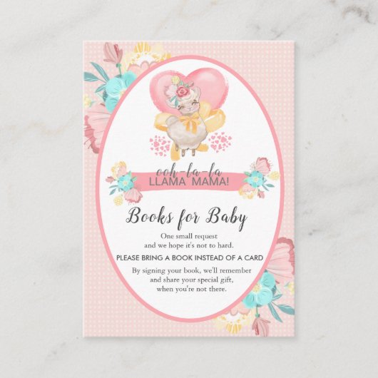 Llama Baby shower Roze Bloemen Breng een Boek Informatiekaartje (Voorkant)