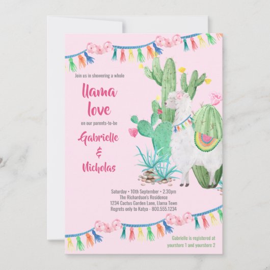 Llama Baby shower roze lama liefde Kaart (Voorkant)