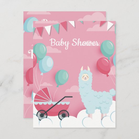 Llama Baby shower Uitnodiging (Voorkant / Achterkant)