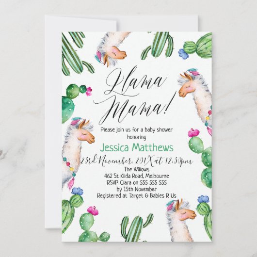 Llama Baby shower Uitnodiging (Voorkant)
