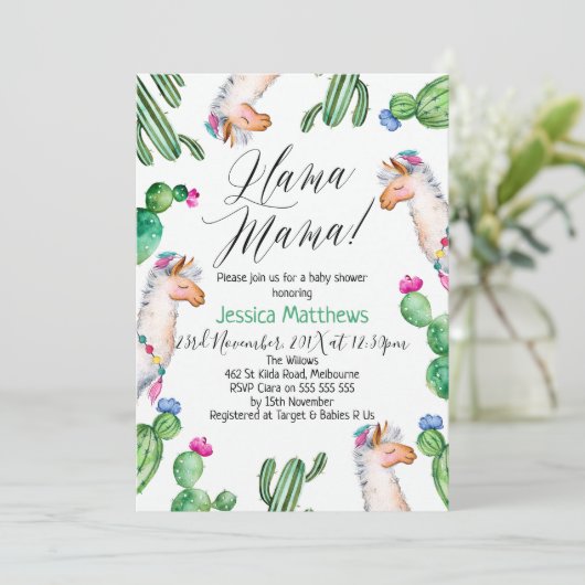 Llama Baby shower Uitnodiging (Staand voorkant)