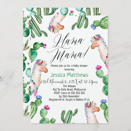 Llama Baby shower Uitnodiging (Voorkant / Achterkant)