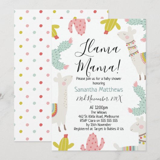 Llama Baby shower Uitnodiging (Voorkant / Achterkant)