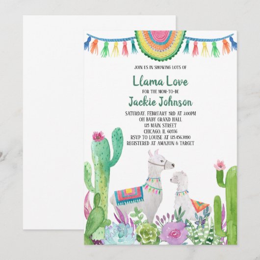Llama Baby shower Uitnodiging (Voorkant / Achterkant)