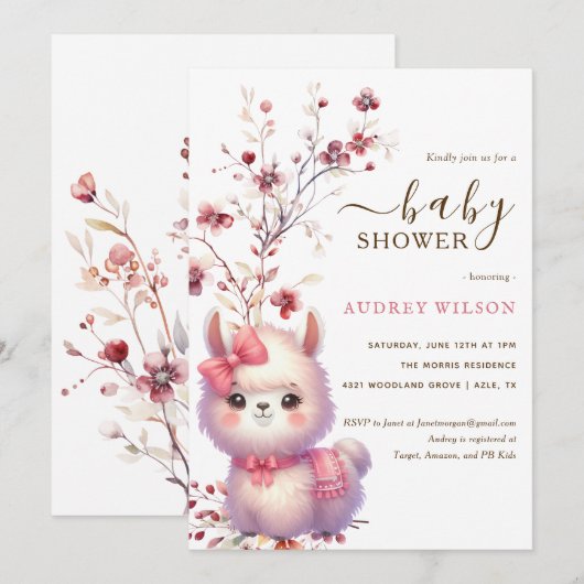 Llama Baby shower Uitnodiging (Voorkant / Achterkant)
