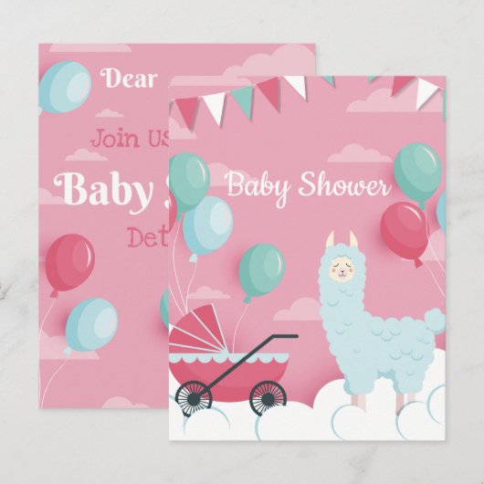 Llama Baby shower Uitnodiging (Voorkant / Achterkant)