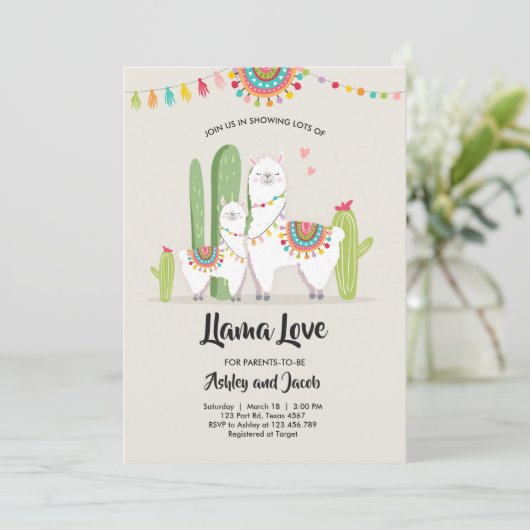 Llama baby shower uitnodiging Llama Love Fiesta (Staand voorkant)