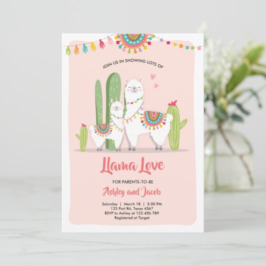 Llama baby shower uitnodiging Llama Love Fiesta (Staand voorkant)