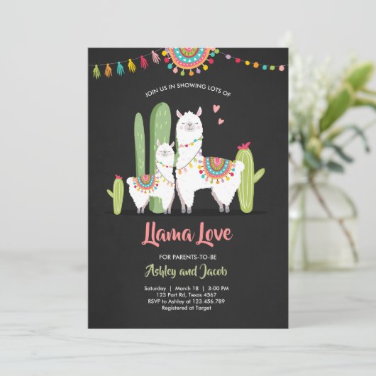 Llama baby shower uitnodiging Llama Love Fiesta (Staand voorkant)