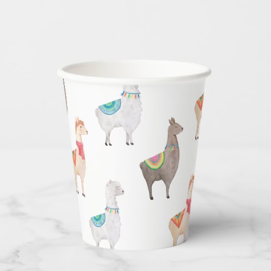 Llama Baby Shower | Watercolor Boho Alpaca Animal Papieren Bekers (Voorkant)