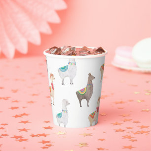 Llama Baby Shower   Waterverf Boho Alpaca Dier Papieren Bekers