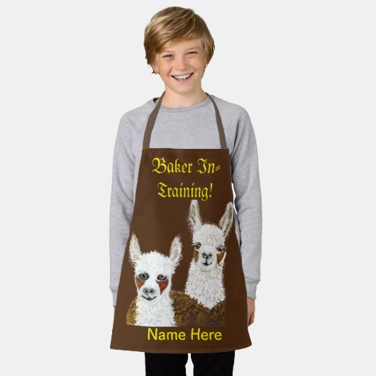 Llama Baker in Training en (naam hier) Kinderen Schort (Gedragen)