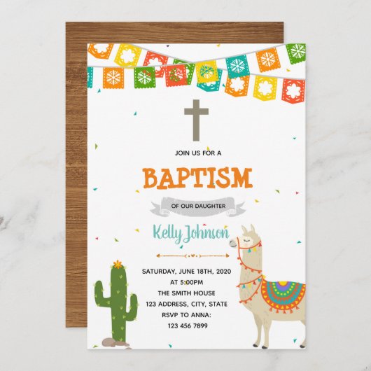 Llama baptism Invitation Kaart (Voorkant / Achterkant)