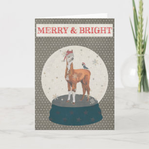 LLAMA & BIRD SNOWGLOBE MERRY & BRIGHT Card Feestdagen Kaart