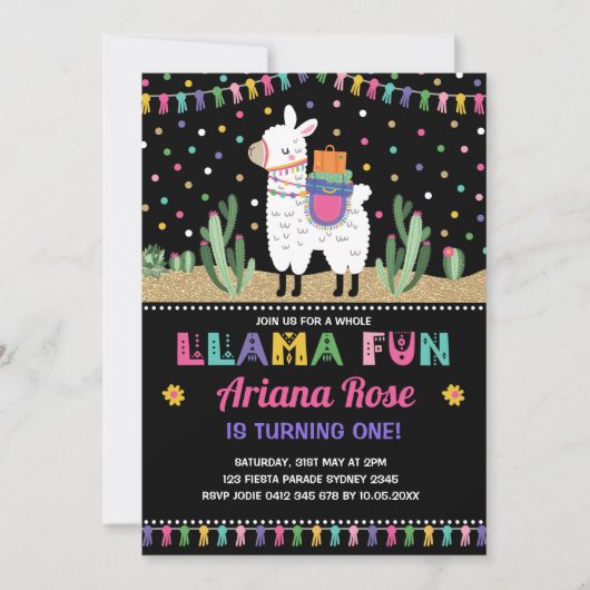 Llama Birthday Alpaca Cactus Party Invitation Kaart (Voorkant)