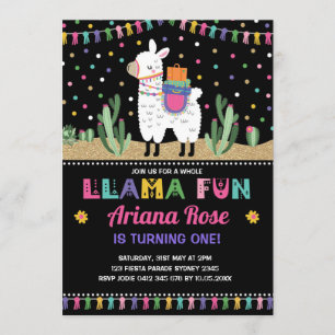 Llama Birthday Alpaca Cactus Party Invitation Kaart