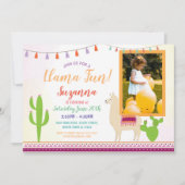 Llama Birthday Cactus Party Fiesta Photo Invite Kaart (Voorkant)