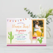 Llama Birthday Cactus Party Fiesta Photo Invite Kaart (Staand voorkant)