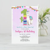 Llama Birthday Invitation - 1st Birthday Invites Kaart (Staand voorkant)