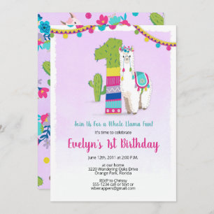 Llama Birthday Invitation - 1st Birthday Invites Kaart