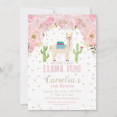 Llama Birthday Invitation Blush Floral Teen Girl Kaart (Voorkant)