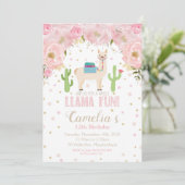 Llama Birthday Invitation Blush Floral Teen Girl Kaart (Staand voorkant)