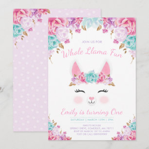 Llama Birthday Invitation Whole Llama Fun Party Kaart