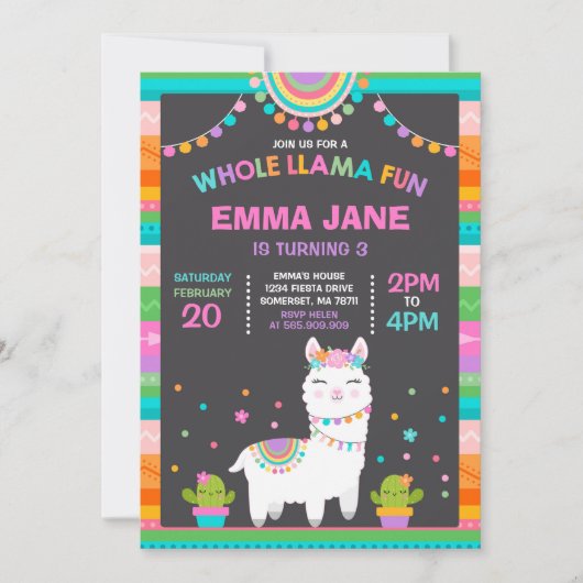 Llama Birthday Invitation Whole Llama Fun Party Kaart (Voorkant)