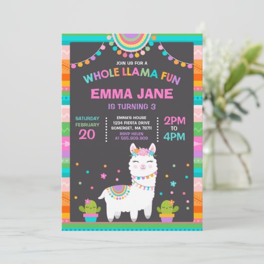 Llama Birthday Invitation Whole Llama Fun Party Kaart (Staand voorkant)