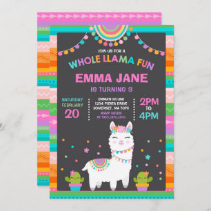 Llama Birthday Invitation Whole Llama Fun Party Kaart