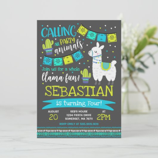 Llama Birthday Invitation Whole Llama Fun Party Kaart (Staand voorkant)