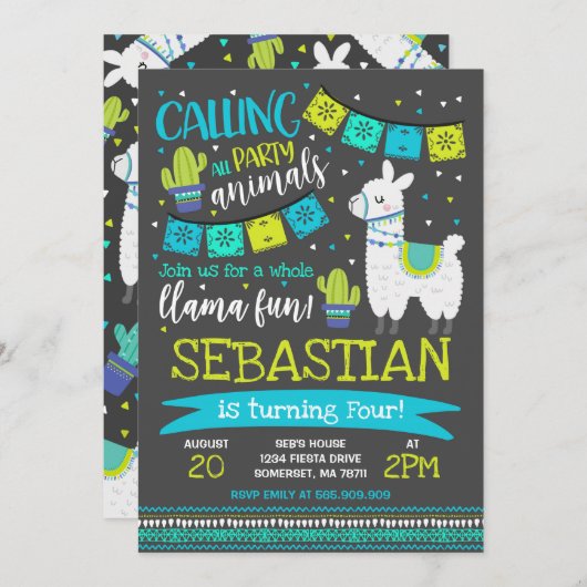 Llama Birthday Invitation Whole Llama Fun Party Kaart (Voorkant / Achterkant)