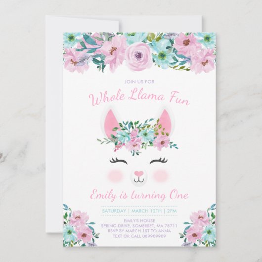 Llama Birthday Invitation Whole Llama Fun Party Kaart (Voorkant)