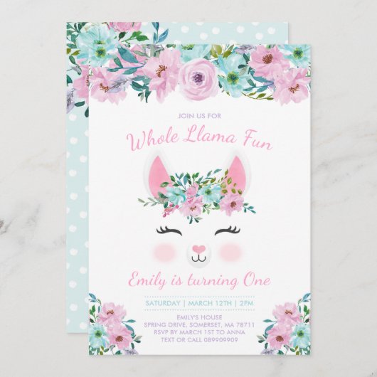 Llama Birthday Invitation Whole Llama Fun Party Kaart (Voorkant / Achterkant)