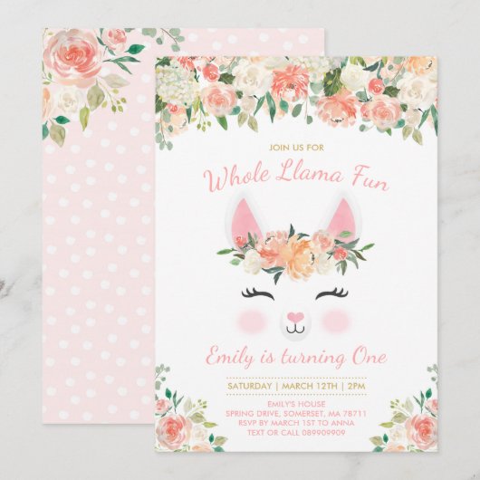 Llama Birthday Invitation Whole Llama Fun Party Kaart (Voorkant / Achterkant)