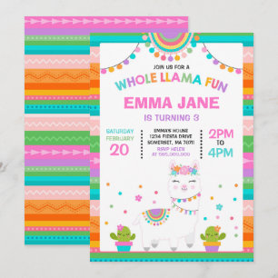 Llama Birthday Invitation Whole Llama Fun Party Kaart