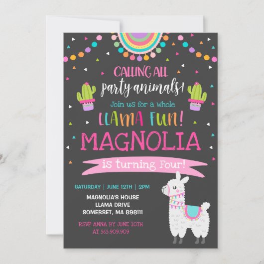 Llama Birthday Invitation Whole Llama Fun Party Kaart (Voorkant)