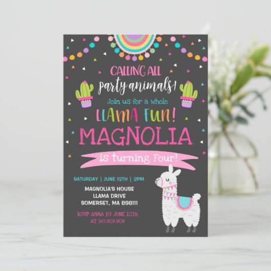 Llama Birthday Invitation Whole Llama Fun Party Kaart (Staand voorkant)