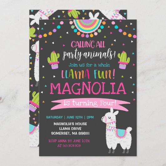 Llama Birthday Invitation Whole Llama Fun Party Kaart (Voorkant / Achterkant)