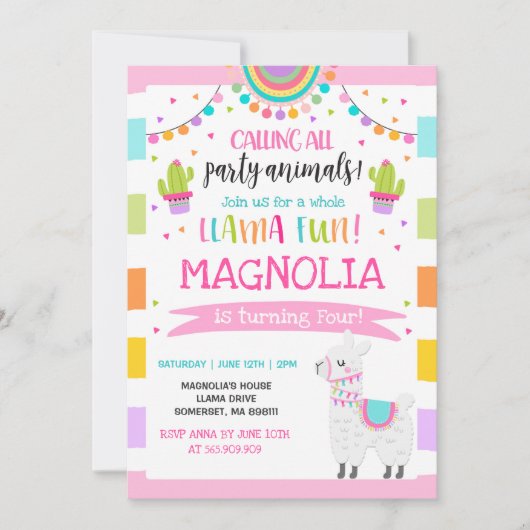 Llama Birthday Invitation Whole Llama Fun Party Kaart (Voorkant)