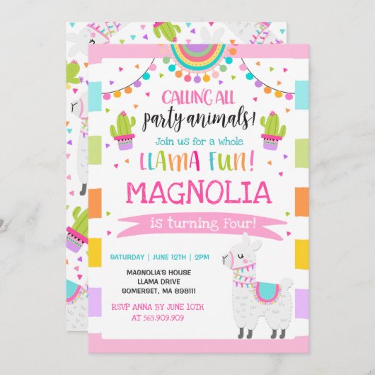 Llama Birthday Invitation Whole Llama Fun Party Kaart (Voorkant / Achterkant)