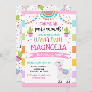 Llama Birthday Invitation Whole Llama Fun Party Kaart