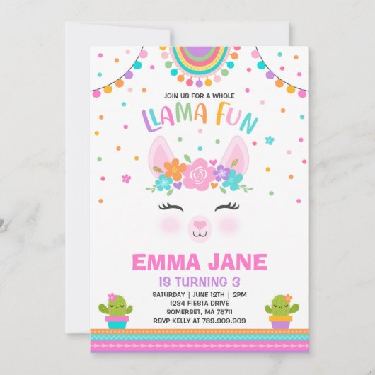 Llama Birthday Invitation Whole Llama Fun Party Kaart (Voorkant)