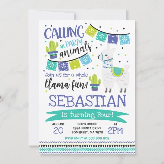 Llama Birthday Invitation Whole Llama Fun Party Kaart (Voorkant)