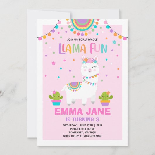 Llama Birthday Invitation Whole Llama Fun Party Kaart (Voorkant)