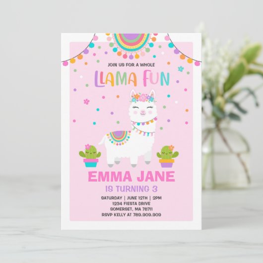 Llama Birthday Invitation Whole Llama Fun Party Kaart (Staand voorkant)