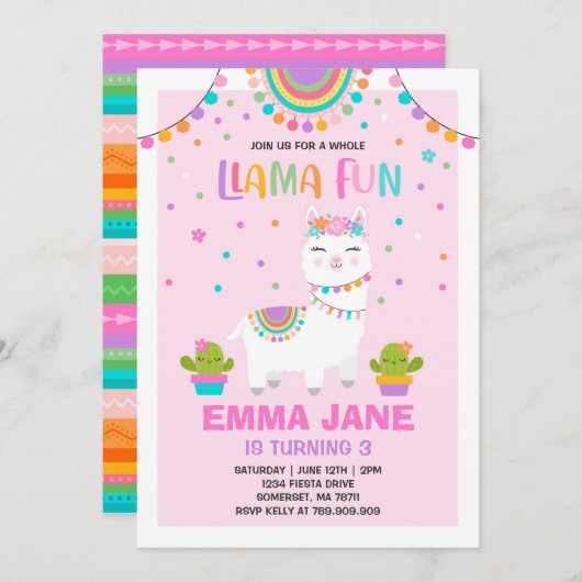 Llama Birthday Invitation Whole Llama Fun Party Kaart (Voorkant / Achterkant)
