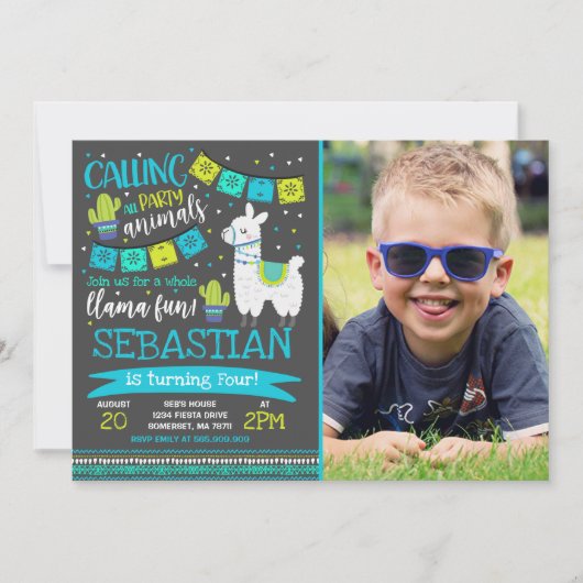 Llama Birthday Invitation Whole Llama Fun Party Kaart (Voorkant)