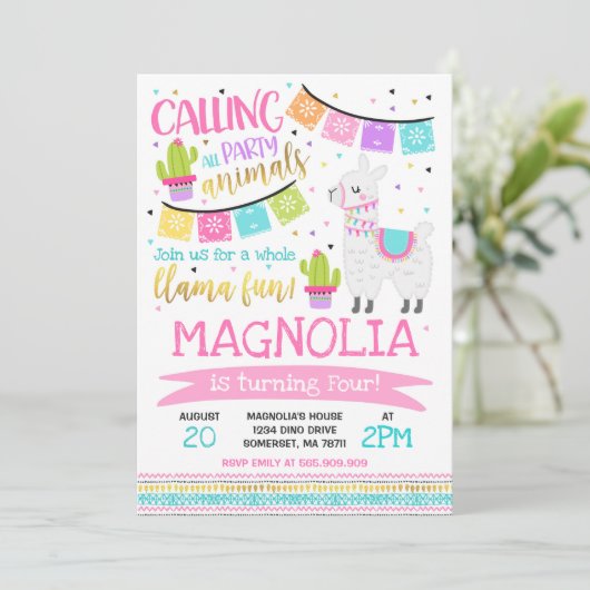Llama Birthday Invitation Whole Llama Fun Party Kaart (Staand voorkant)