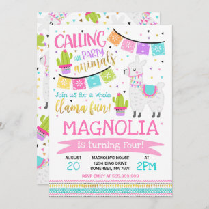 Llama Birthday Invitation Whole Llama Fun Party Kaart